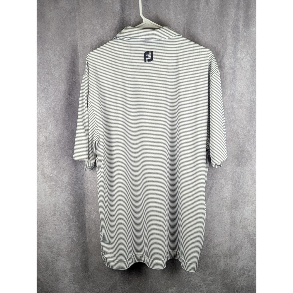 FootJoy Mens Golf Polo Shirt Large L White Navy Blue Striped Short Sleeve FJ C22 - Picture 2 of 3